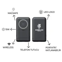EccoTech 10.000 Mah Led Logo Telefon Standlı  Rubber Gövde 15W Magsafe  Wireless Powerbank