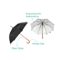 Ahşap Saplı Fiber Glass Kırılmaz Şemsiye