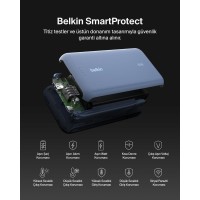 Belkin BoostCharge Powerbank, 20K Entegre Kablolu Taşınabilir Güç Kaynağı, 30 W Güç İletimli Hızlı Şarj, USB-C, Mavi