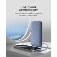 Belkin BoostCharge Powerbank, 20K Entegre Kablolu Taşınabilir Güç Kaynağı, 30 W Güç İletimli Hızlı Şarj, USB-C, Mavi