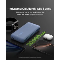 Belkin BoostCharge Powerbank, 20K Entegre Kablolu Taşınabilir Güç Kaynağı, 30 W Güç İletimli Hızlı Şarj, USB-C, Mavi