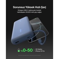 Belkin BoostCharge Powerbank, 20K Entegre Kablolu Taşınabilir Güç Kaynağı, 30 W Güç İletimli Hızlı Şarj, USB-C, Mavi
