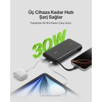 Belkin BoostCharge Powerbank, 20K Entegre Kablolu Taşınabilir Güç Kaynağı, 30 W Güç İletimli Hızlı Şarj, USB-C, Siyah