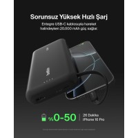 Belkin BoostCharge Powerbank, 20K Entegre Kablolu Taşınabilir Güç Kaynağı, 30 W Güç İletimli Hızlı Şarj, USB-C, Siyah