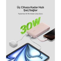 Belkin BoostCharge Powerbank, 20K Entegre Kablolu Taşınabilir Güç Kaynağı, 30 W Güç İletimli Hızlı Şarj, USB-C, Pembe
