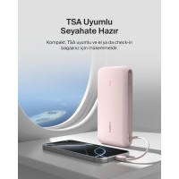 Belkin BoostCharge Powerbank, 20K Entegre Kablolu Taşınabilir Güç Kaynağı, 30 W Güç İletimli Hızlı Şarj, USB-C, Pembe