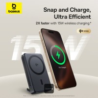 Baseus Nomos 3-in-1 10000mAh Power Bank - Qi2 Certified 15W Wireless Charger, 45W Built-In Two-Way Fast Charging Cable, Type-C Port, Kickstand - Black