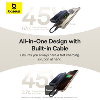 Baseus Nomos 3-in-1 10000mAh Power Bank - Qi2 Certified 15W Wireless Charger, 45W Built-In Two-Way Fast Charging Cable, Type-C Port, Kickstand - Black