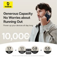 Baseus Nomos 3-in-1 10000mAh Power Bank - Qi2 Certified 15W Wireless Charger, 45W Built-In Two-Way Fast Charging Cable, Type-C Port, Kickstand - Black