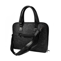 Leather Strap Felt Laptop Document Bag