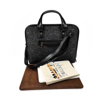 Leather Strap Felt Laptop Document Bag