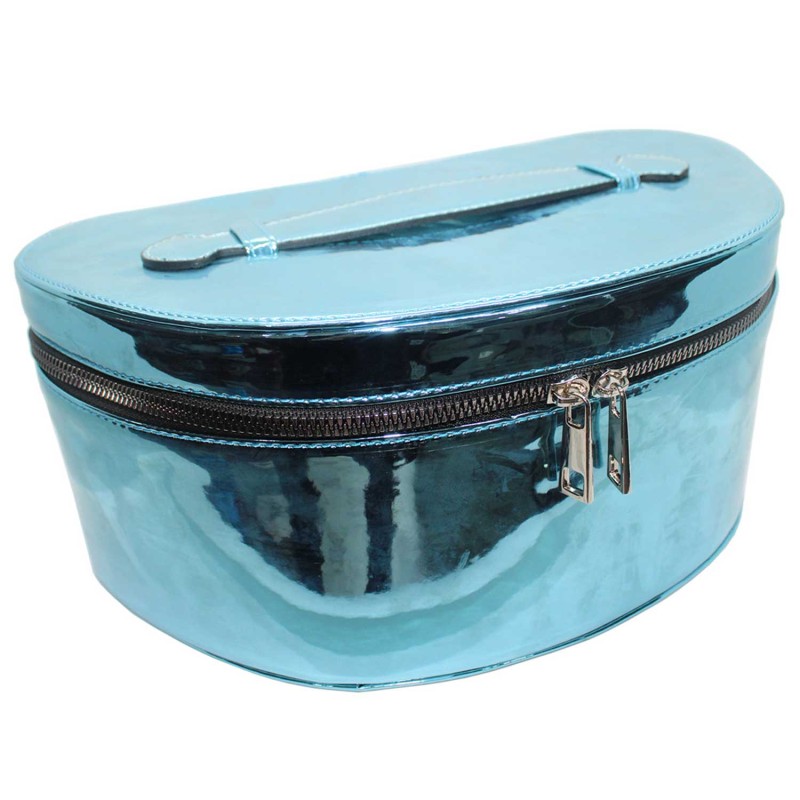 Oval Triangle Shiny Green Leather Travel Makeup and Care Bag