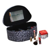 Oval Triangle Grey Leopard Leather Travel Makeup and Care Bag