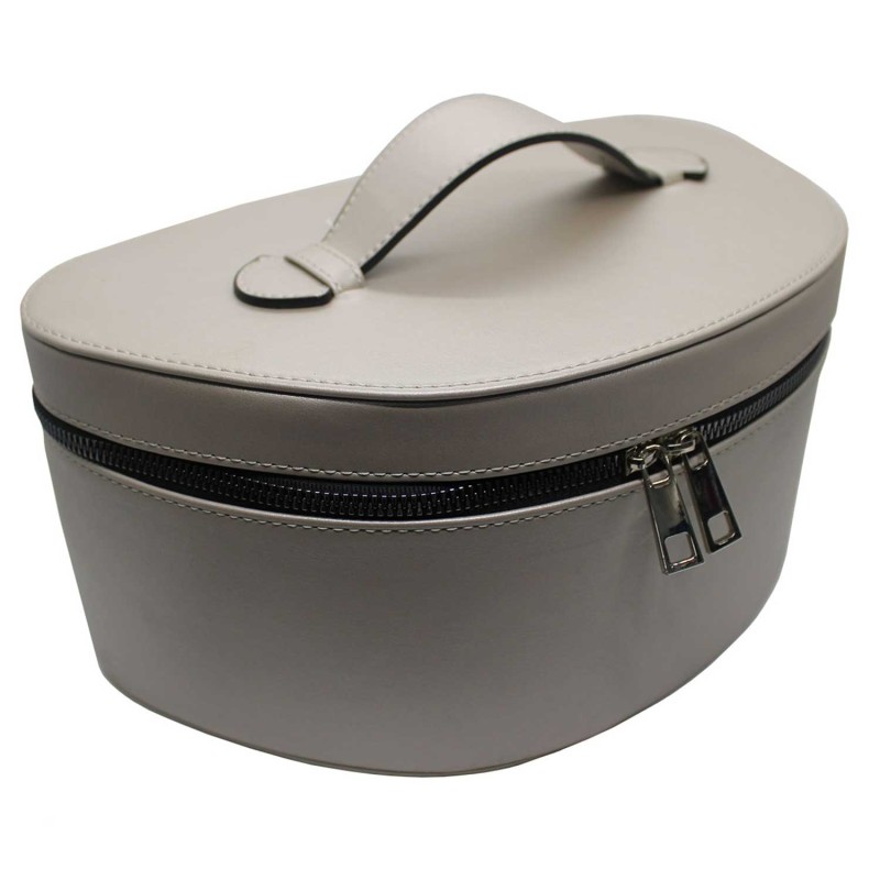 Oval Triangle Beige Leather Travel Makeup and Care Bag