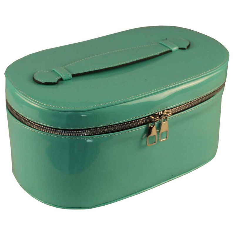 Oval Green Rugan Leather Travel Makeup and Care Bag