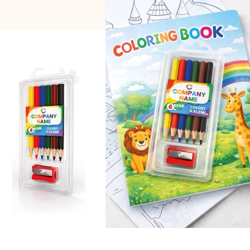 Kalemtıraşlı Yarım Boy Kuru Boya (6 Adet)