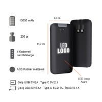 Işıklı Logo Dahili Kablolu Powerbank 10000 mAh