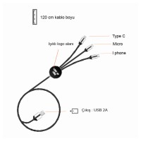 Işıklı Logo Şarj Kablosu (Çantalı)