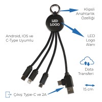 Işıklı Logo Type-C Uçlu Şarj Kablosu