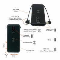 10000 mAh Wireless Powerbank (Dahili Kablolu)