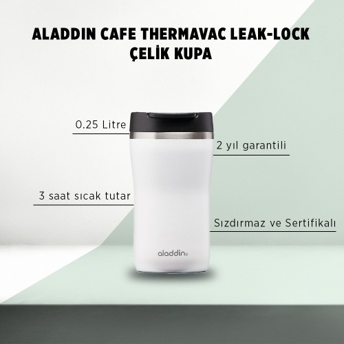 Aladdin Cafe Thermavac Leak-Lock ™ Paslanmaz Çelik Kupa 0,25 LT - Beyaz