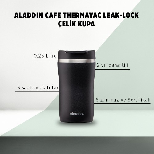 Aladdin Cafe Thermavac Leak-Lock ™ Paslanmaz Çelik Kupa 0,25 LT - Siyah