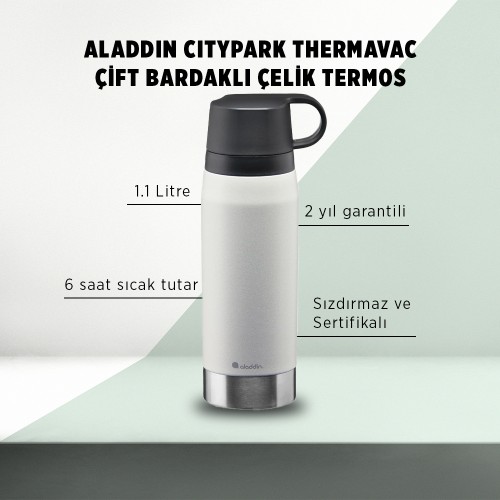 Aladdin CityPark Thermavac Çift Bardaklı Çelik Termos 1.1 LT - Gri