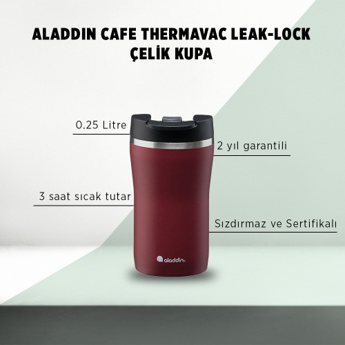 Aladdin Cafe Thermavac Leak-Lock ™ Paslanmaz Çelik Kupa 0,25 LT - Bordo