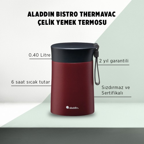 Aladdin Bistro Thermavac Paslanmaz Çelik Yemek Termosu 0,40 LT - Bordo