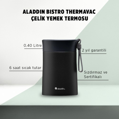 Aladdin Bistro Thermavac Paslanmaz Çelik Yemek Termosu 0,40 LT - Siyah