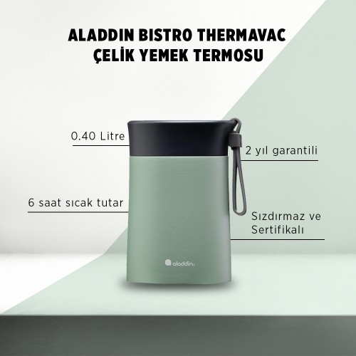 Aladdin Bistro Thermavac Paslanmaz Çelik Yemek Termosu 0,40 LT - Yeşil